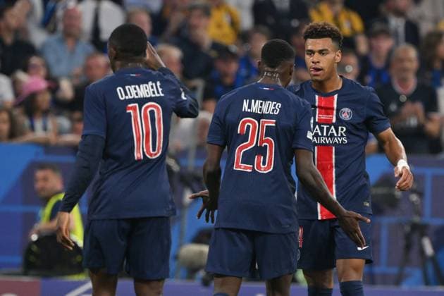 31st May 2025; Allianz Arena, Munich, Germany; Champions League Final Football, Paris Saint Germain versus Inter Milan; Paris players celebrate after the 1-0 goal from Hakimi in the 12th minute  ActionPlus12796794 AllShotLive