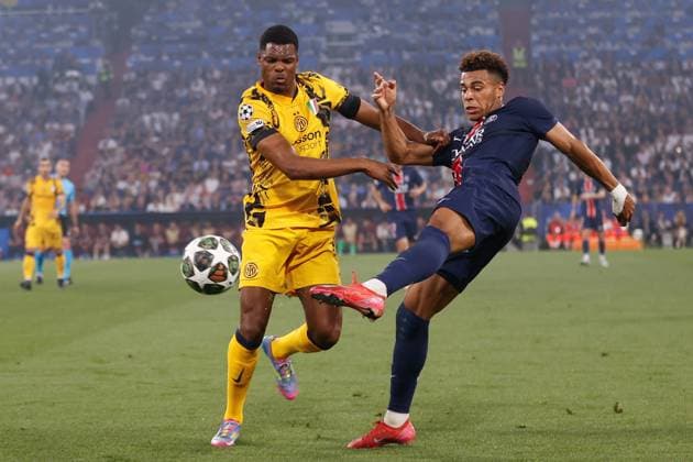 MUNCHEN, 31-05-2025, Allianz Arena, UEFA Champions League season 2024 2025, Match between Paris Saint Germain and Inter Milan. Inter Milan player Denzel Dumfries and Paris Saint-Germain player Desire Doue PSG - Inter Milan (CL Final)  x29555935x Copyright: