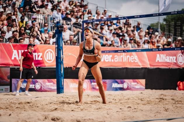 Beach volleyball men Allianz German Beach Tour 2025 Tourstop Hamburg 31 05 2025 Melanie Paul cheers Hamburg Active City Arena Heiligengeistf Hamburg Germany