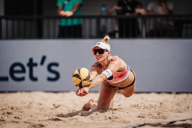 Beach volleyball men Allianz German Beach Tour 2025 Tourstop Hamburg 31 05 2025 Linda Bock jumps to the ball Hamburg Active City Arena Heiligengeistf Hamburg Germany