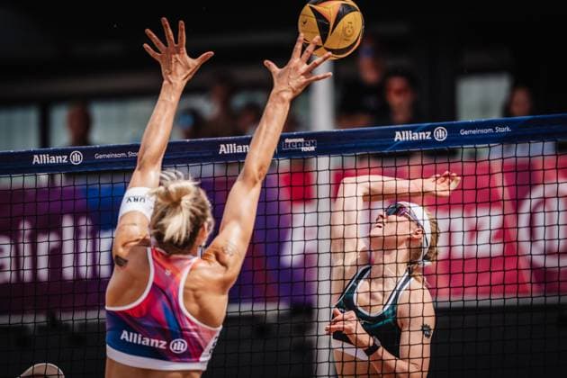 Beach volleyball men Allianz German Beach Tour 2025 Tourstop Hamburg 31 05 2025 right Anna Behlen against left Louisa Lippmann Hamburg Active City Arena Heiligengeistf Hamburg Germany