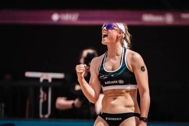 Beach volleyball men Allianz German Beach Tour 2025 Tourstop Hamburg 31 05 2025 Anna Behlen cheers Hamburg Active City Arena Heiligengeistf Hamburg Germany
