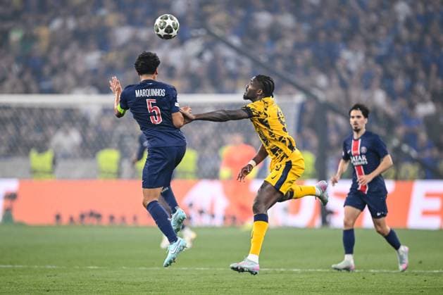 Marquinhos Paris Saint Germain and Marcus Thuram FC Internazionale Milano battle for the ball during the UEFA Champions League Final 2025 between Paris Saint Germain and FC Internazionale Milano at Munich Football Arena on May 31, 2025 in Munich, Germany Photo by Harry Langer DeFodi Images