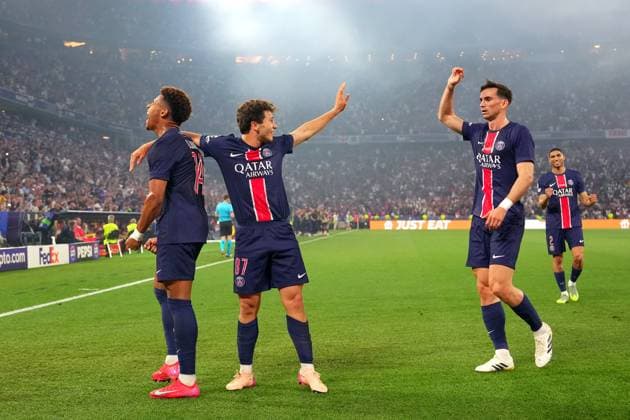 PSG s Desire Doue celebrates after scoring 2-0 during the Uefa Champions League Final soccer match between Paris Saint Germain and FC Inter at Allianz Arena in Munich , Germany - Saturday May 31, 2025 . - Soccer  Copyright: xSpada LaPressex