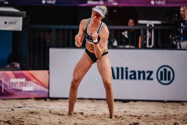 Beach volleyball men Allianz German Beach Tour 2025 Tourstop Hamburg 31 05 2025 Melanie Paul clenches her fist Hamburg Active City Arena Heiligengeistf Hamburg Germany