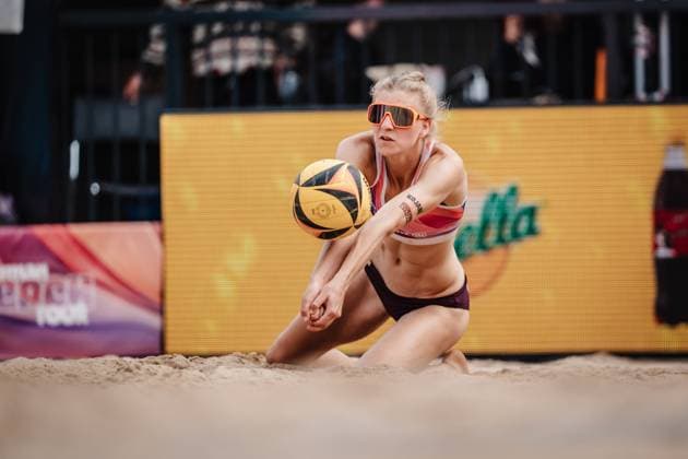 Beach volleyball men Allianz German Beach Tour 2025 Tourstop Hamburg 31 05 2025 Nele Barber jumps to the ball Hamburg Active City Arena Heiligengeistf Hamburg Germany