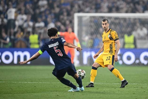 Marquinhos Paris Saint Germain and Henrikh Mkhitaryan FC Internazionale Milano battle for the ball during the UEFA Champions League Final 2025 between Paris Saint Germain and FC Internazionale Milano at Munich Football Arena on May 31, 2025 in Munich, Germany Photo by Harry Langer DeFodi Images