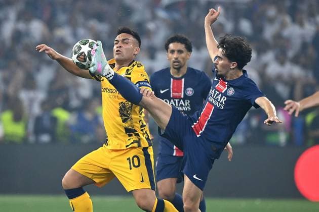 Lautaro MARTINEZ Milan , action,duel against Vitinha PSG , Football UEFA Champions League Final Paris Saint Germain PSG Inter Milan on 31 05 2025 Munich Football Arena,