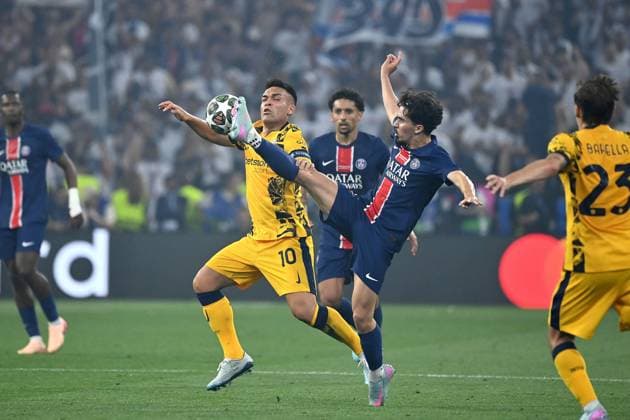 Lautaro MARTINEZ Milan , action,duel against Vitinha PSG , Football UEFA Champions League Final Paris Saint Germain PSG Inter Milan on 31 05 2025 Munich Football Arena,
