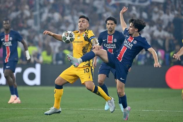 Lautaro MARTINEZ Milan , action,duel against Vitinha PSG , Football UEFA Champions League Final Paris Saint Germain PSG Inter Milan on 31 05 2025 Munich Football Arena,
