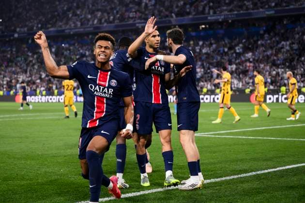 Paris Saint-Germain FC v FC Internazionale - UEFA Champions League Achraf Hakimi of Paris Saint-Germain celebrates with Desire Doue of Paris Saint-Germain after scoring a goal during the UEFA Champions League final football match between Paris Saint-Germain FC and FC Internazionale. Munich Germany Copyright: xNicoloxCampox