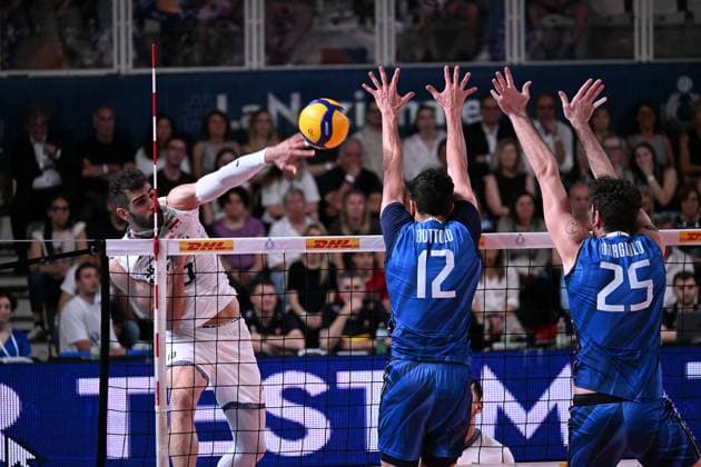Block of Mattia Bottolo and Giovanni Gargiulo ( Italy ) during the match Italia vs Iran at Kioene Arena Padova - 31may2025 ( ITALVOLLEY BPER TEST MATCH MEMORIAL PASINATO )  Copyright: xDuilioxDellaxLibera IPAxSportx xipa-agency.netx xx IPA_58462338 IPA_Agency_IPA58462338