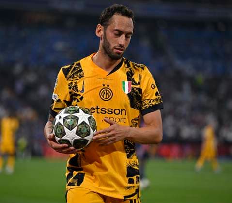 31 05 2025, Football UEFA Championsleague Final 2025 Paris St Germain Inter Milan, at Allianz Arena Munich Hakan Calhanoglu Inter Milan DFL and DFB regulations prohibit any use of photographs as image sequences and or quasi video