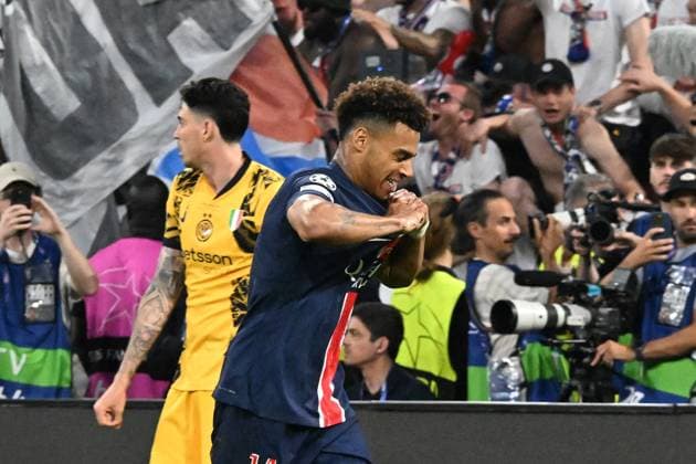 31 05 2025, xsltx, Football UEFA Champions League Final 2025, Paris St Germain Inter Milan v l Goal celebration after the goal to celebrate the goal celebrate 3 0 by Desire Doue Paris St Germain DFL DFB REGULATIONS PROHIBIT ANY USE OF PHOTOGRAPHS as IMAGE SEQUENCES and or QUASI VIDEO Muenchen