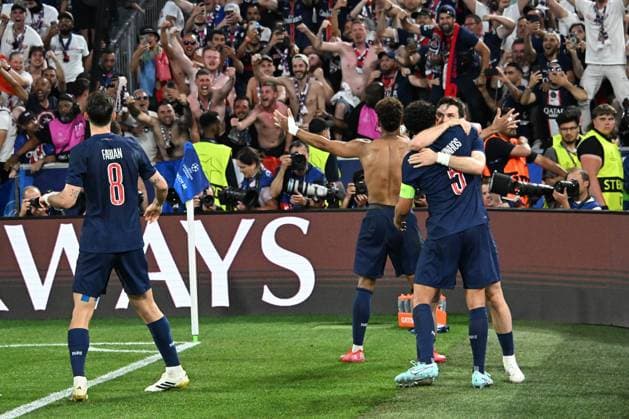 31 05 2025, xsltx, Football UEFA Champions League Final 2025, Paris St Germain Inter Milan v l Goal celebration after the goal to celebrate the goal celebrate 3 0 by Desire Doue Paris St Germain DFL DFB REGULATIONS PROHIBIT ANY USE OF PHOTOGRAPHS as IMAGE SEQUENCES and or QUASI VIDEO Muenchen