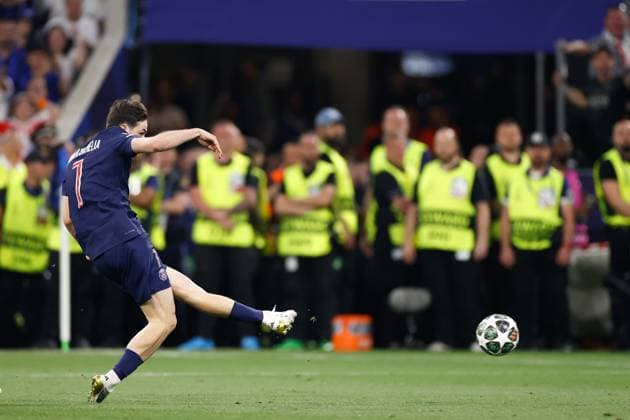 MUNCHEN, 31-05-2025, Allianz Arena, UEFA Champions League season 2024 2025, Match between Paris Saint Germain and Inter Milan. Paris Saint-Germain player Khvicha Kvaratskhelia scores the 4-0 PSG - Inter Milan (CL Final)  x29557413x Copyright: