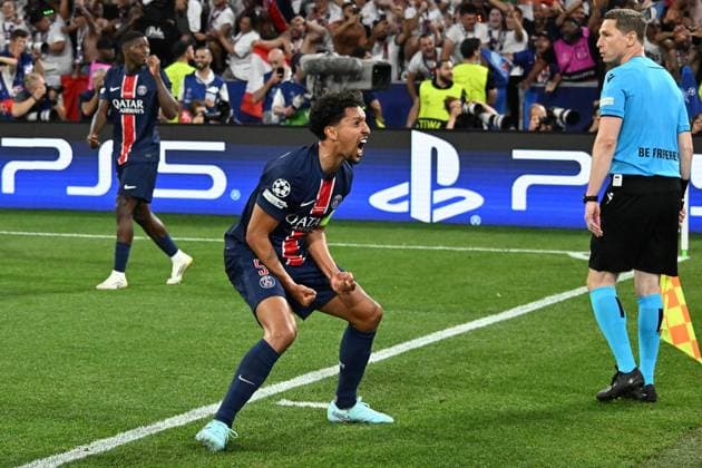 31 05 2025, xsltx, Football UEFA Champions League Final 2025, Paris St Germain Inter Milan v l Goal celebration after the goal to celebrate the goal celebrate 3 0 at Marquinhos Paris St Germain DFL DFB REGULATIONS PROHIBIT ANY USE OF PHOTOGRAPHS as IMAGE SEQUENCES and or QUASI VIDEO Muenchen
