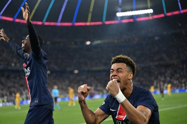 UEFA Champions League final match: Paris Saint-Germain v Inter Milan MUNICH, GERMANY - MAY 31: Desire Doue (14) of Paris Saint-Germain (PSG) celebrates after scoring a goal during the UEFA Champions League Final between Inter Milan and Paris Saint-Germain (PSG) at Munich Football Arena in Munich, Germany on May 31, 2025. Mustafa Yalcin Anadolu Munich Germany. Editorial use only. Please get in touch for any other usage.  Copyright: x2025xAnadoluxMustafaxYalcinx