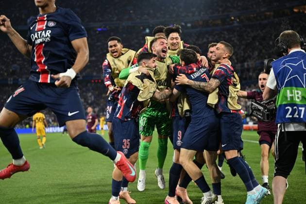UEFA Champions League final match: Paris Saint-Germain v Inter Milan MUNICH, GERMANY - MAY 31: Players of Paris Saint-Germain (PSG) celebrate after scoring a goal during the UEFA Champions League Final between Inter Milan and Paris Saint-Germain (PSG) at Munich Football Arena in Munich, Germany on May 31, 2025. Mustafa Yalcin Anadolu Munich Germany. Editorial use only. Please get in touch for any other usage.  Copyright: x2025xAnadoluxMustafaxYalcinx