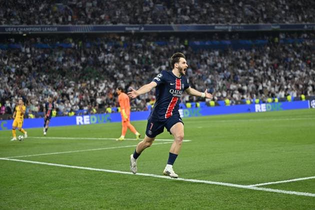 UEFA Champions League final match: Paris Saint-Germain v Inter Milan MUNICH, GERMANY - MAY 31: Kvaratshelia of Paris Saint-Germain (PSG) celebrates after scoring a goal during the UEFA Champions League Final between Inter Milan and Paris Saint-Germain (PSG) at Munich Football Arena in Munich, Germany on May 31, 2025. Mustafa Yalcin Anadolu Munich Germany. Editorial use only. Please get in touch for any other usage.  Copyright: x2025xAnadoluxMustafaxYalcinx