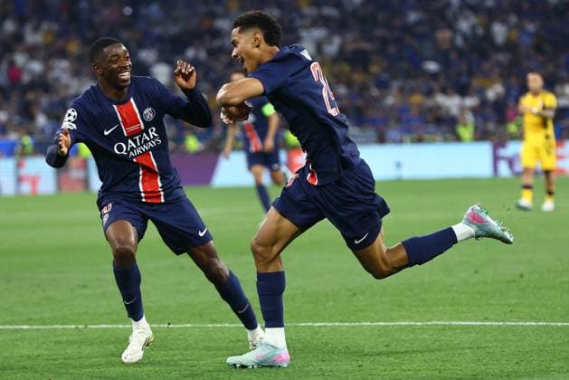 Senny Mayulu of PSG scores to make it 5-0 and celebrates Paris Saint-Germain v Inter Milan, UEFA Champions League Final, Football, Allianz Arena, Munich, Germany - 31 May 2025 EDITORIAL USE ONLY No use with unauthorised audio, video, data, fixture lists, club league logos or live services. Online in-match use limited to 120 images, no video emulation. No use in betting, games or single club league player publications. Copyright: xMichaelxZemanek Shutterstockx 15330931ds