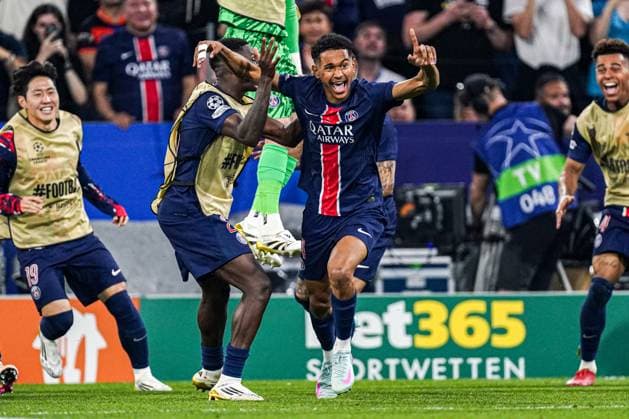 2025-05-31 Paris Saint-Germain v FC Internazionale Milano - UEFA Champions League Final 2025 MUNICH, GERMANY - MAY 31: Senny Mayulu of Paris Saint-Germain celebrates the fifth goal with his team during the UEFA Champions League Final 2025 match between Paris Saint-Germain and FC Internazionale Milano at Munich Football Arena on May 31, 2025 in Munich, Germany. Munich Munich Football Arena Germany Content not available for redistribution in The Netherlands directly or indirectly through any third parties. Copyright: xJorisxVerwijstx