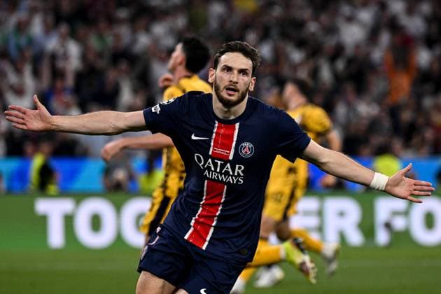 Mg Monaco di Baviera 31 05 2025 - finale Champions League Paris Saint Germain-Inter foto Matteo Gribaudi Image nella foto: esultanza gol Khvicha Kvaratskhelia 