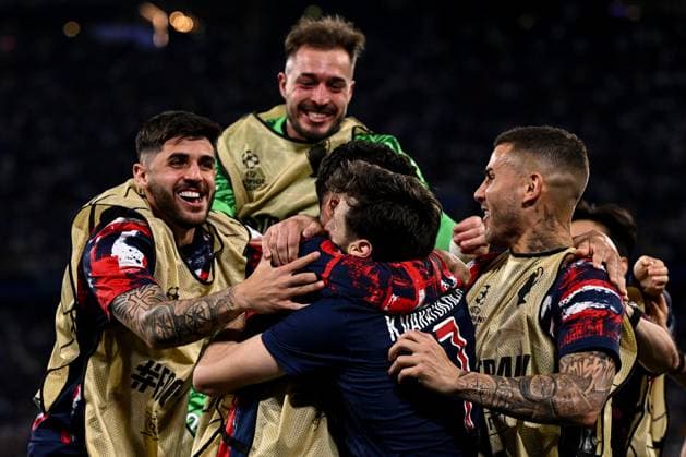 Mg Monaco di Baviera 31 05 2025 - finale Champions League Paris Saint Germain-Inter foto Matteo Gribaudi Image nella foto: esultanza gol Khvicha Kvaratskhelia 