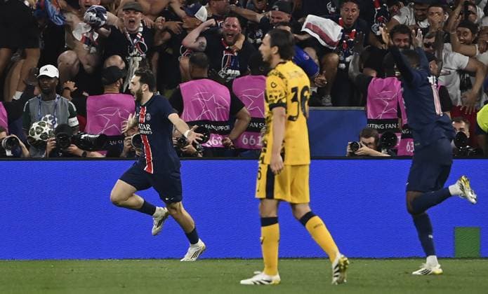 Paris Saint-Germain v Inter Milan UEFA Champions League final match MUNICH, GERMANY, MAY 31: Khvicha Kvaratskhelia (L), of Paris Saint-Germain, celebrates after scoring a goal during the UEFA Champions League football final match between Paris Saint-Germain and Inter Milan at the Munich Football Arena in Munich, Germany, on May 31, 2025. Isabella Bonotto Anadolu Munich Germany. Editorial use only. Please get in touch for any other usage.  Copyright: x2025xAnadoluxIsabellaxBonottox