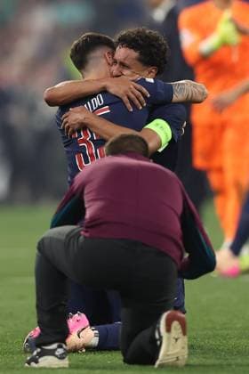Marquinhos of PSG celebrates at the end of the match Paris Saint-Germain v Inter Milan, UEFA Champions League Final, Football, Allianz Arena, Munich, Germany - 31 May 2025 EDITORIAL USE ONLY No use with unauthorised audio, video, data, fixture lists, club league logos or live services. Online in-match use limited to 120 images, no video emulation. No use in betting, games or single club league player publications.  Copyright: xAhmadxMora Shutterstockx 15330932an