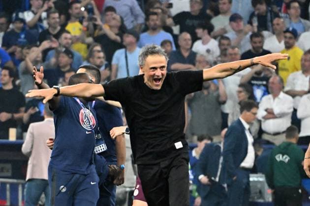 31 05 2025, xsltx, Football UEFA Champions League Final 2025, Paris St Germain Inter Milan v l jubilation, joy at winning the Champions League Coach Luis Enrique Paris St Germain DFL DFB REGULATIONS PROHIBIT ANY USE OF PHOTOGRAPHS as IMAGE SEQUENCES and or QUASI VIDEO Muenchen