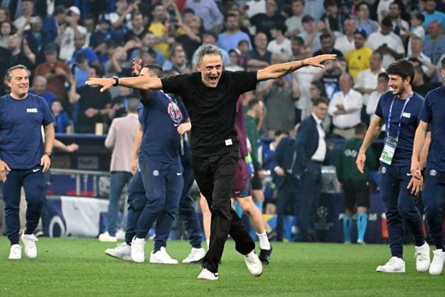 31 05 2025, xsltx, Football UEFA Champions League Final 2025, Paris St Germain Inter Milan v l jubilation, joy at winning the Champions League Coach Luis Enrique Paris St Germain DFL DFB REGULATIONS PROHIBIT ANY USE OF PHOTOGRAPHS as IMAGE SEQUENCES and or QUASI VIDEO Muenchen