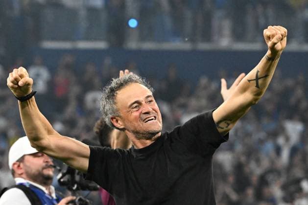 31 05 2025, xsltx, Football UEFA Champions League Final 2025, Paris St Germain Inter Milan v l jubilation, joy at winning the Champions League Coach Luis Enrique Paris St Germain DFL DFB REGULATIONS PROHIBIT ANY USE OF PHOTOGRAPHS as IMAGE SEQUENCES and or QUASI VIDEO Muenchen