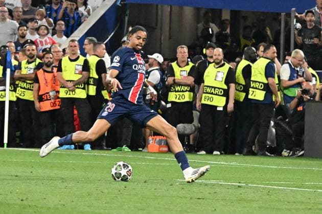 31 05 2025, xsltx, Football UEFA Champions League Final 2025, Paris St Germain Inter Milan v l Bradley Barcola Paris St Germain DFL DFB REGULATIONS PROHIBIT ANY USE OF PHOTOGRAPHS as IMAGE SEQUENCES and or QUASI VIDEO Muenchen