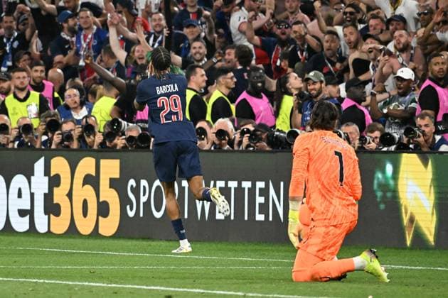 31 05 2025, xsltx, Football UEFA Champions League Final 2025, Paris St Germain Inter Milan v l Bradley Barcola Paris St Germain Yann Sommer Inter Milan DFL DFB REGULATIONS PROHIBIT ANY USE OF PHOTOGRAPHS as IMAGE SEQUENCES and or QUASI VIDEO Muenchen