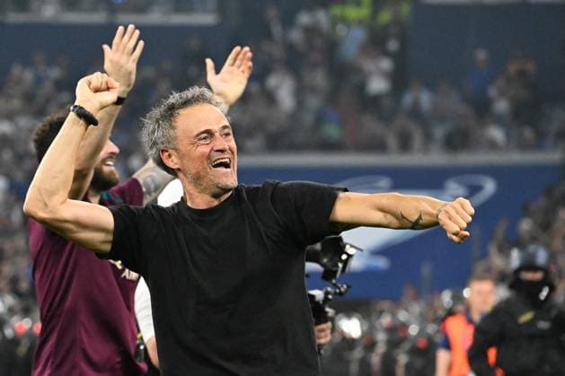 31 05 2025, xsltx, Football UEFA Champions League Final 2025, Paris St Germain Inter Milan v l jubilation, joy at winning the Champions League Coach Luis Enrique Paris St Germain DFL DFB REGULATIONS PROHIBIT ANY USE OF PHOTOGRAPHS as IMAGE SEQUENCES and or QUASI VIDEO Muenchen