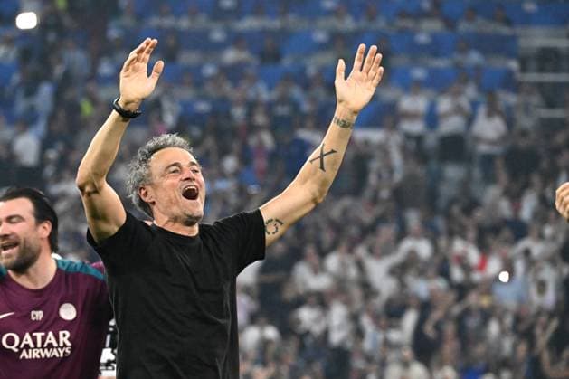 31 05 2025, xsltx, Football UEFA Champions League Final 2025, Paris St Germain Inter Milan v l jubilation, joy at winning the Champions League Coach Luis Enrique Paris St Germain DFL DFB REGULATIONS PROHIBIT ANY USE OF PHOTOGRAPHS as IMAGE SEQUENCES and or QUASI VIDEO Muenchen