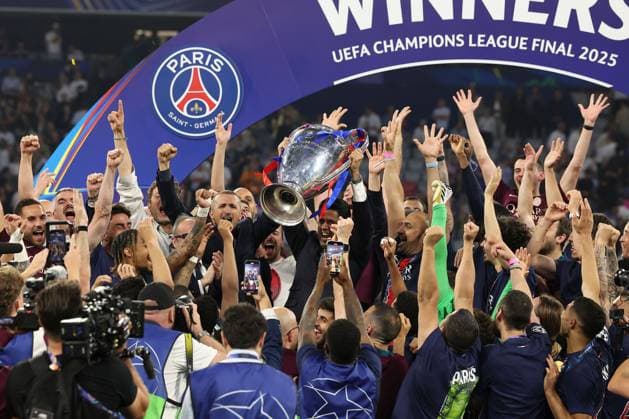 PSG owner Nasser Al-Khelaifi lifts the Champions League trophy Paris Saint-Germain v Inter Milan, UEFA Champions League Final, Football, Allianz Arena, Munich, Germany - 31 May 2025 EDITORIAL USE ONLY No use with unauthorised audio, video, data, fixture lists, club league logos or live services. Online in-match use limited to 120 images, no video emulation. No use in betting, games or single club league player publications. Copyright: xAhmadxMora Shutterstockx 15330932aw