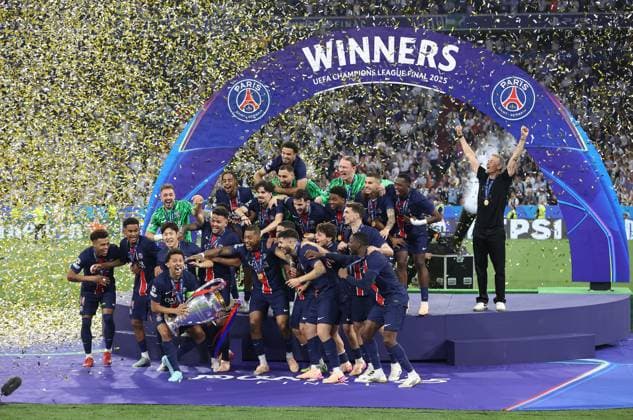 Football, Men, Champions League, Season 2024 2025, Paris Saint Germain Inter Milan, Final, UEFA Champions League Final 2025, Allianz Arena Winner of the Champions League 2025 Paris Saint Germain, here the team celebrating
