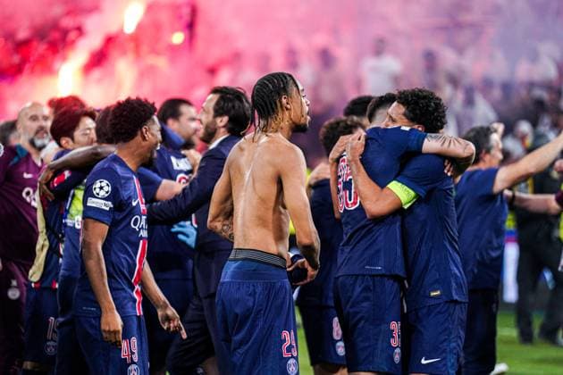 2025-05-31 Paris Saint-Germain v FC Internazionale Milano - UEFA Champions League Final 2025 MUNICH, GERMANY - MAY 31: players of Paris Saint-Germain celebrate winning the UEFA Champions League during the UEFA Champions League Final 2025 match between Paris Saint-Germain and FC Internazionale Milano at Munich Football Arena on May 31, 2025 in Munich, Germany. Munich Munich Football Arena Germany Content not available for redistribution in The Netherlands directly or indirectly through any third parties. Copyright: xJorisxVerwijstx