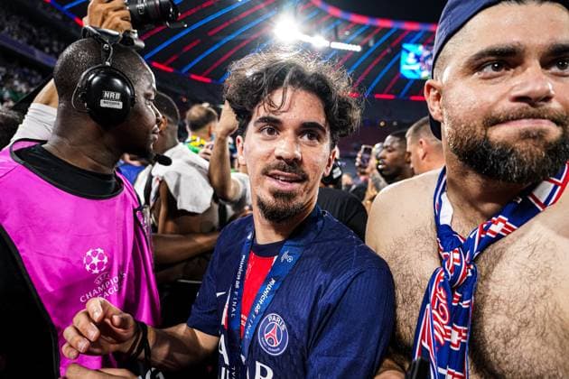 2025-05-31 Paris Saint-Germain v FC Internazionale Milano - UEFA Champions League Final 2025 MUNICH, GERMANY - MAY 31: Vitinha of Paris Saint-Germain celebrates the win during the UEFA Champions League Final 2025 match between Paris Saint-Germain and FC Internazionale Milano at Munich Football Arena on May 31, 2025 in Munich, Germany. Munich Munich Football Arena Germany Content not available for redistribution in The Netherlands directly or indirectly through any third parties. Copyright: xJorisxVerwijstx