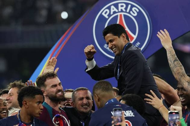 Germany, Munich 31 05 2025 xJFx Uefa Champions League Final 2025 Paris Saint Germain FC Internazionale Milano v l , PSG President Nasser Al Khelaifi cheers after the end of the match Copyright: JoaquimxFerreira