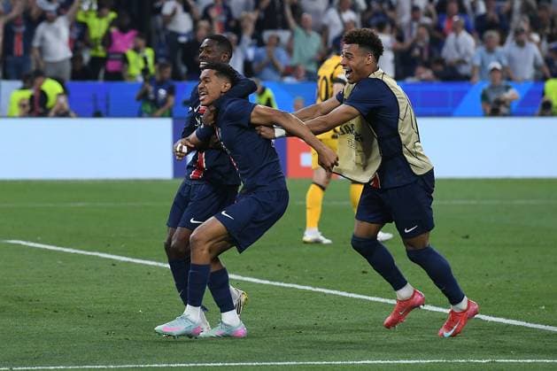 Soccer Champions League Final Paris Saint Germain Inter Milan on 31 05 2025 at the Fußball Arena München in Munich Goal celebration to 5 0 by Senny Mayulu Paris xRx