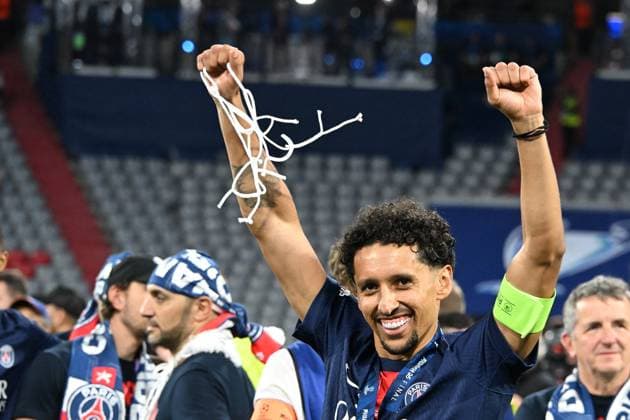 31 05 2025, xsltx, Football UEFA Champions League Final 2025, Paris St Germain Inter Milan v l jubilation, joy of winning the Champions League Marquinhos Paris St Germain DFL DFB REGULATIONS PROHIBIT ANY USE OF PHOTOGRAPHS as IMAGE SEQUENCES and or QUASI VIDEO Muenchen