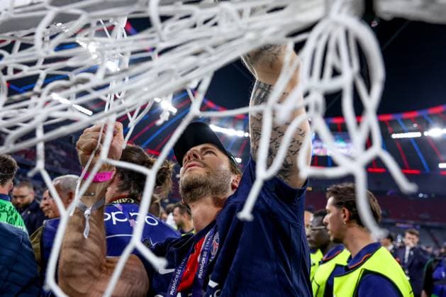 PSG s Lucas Hernandez happiness at the end of the 2025 Soccer Champions League Final Match between Paris Saint-Germain FC vs Inter - Internazionale at the Munich Football Arena in Munich, Germany, 31 May 2025  Copyright: xFabrizioxCarabelli IPAxSportx xipa-agency.netx xx IPA_58467767 IPA_Agency_IPA58467767