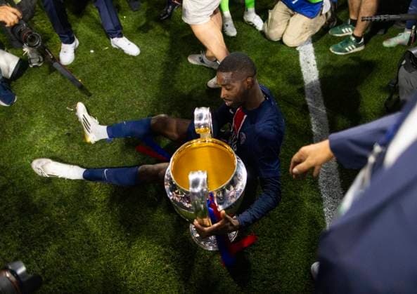 Munich, Germany 31st Mar 2025 Ousmane Dembele Paris with the Trophy Paris Saint Germain Inter Milan 31 05 2025