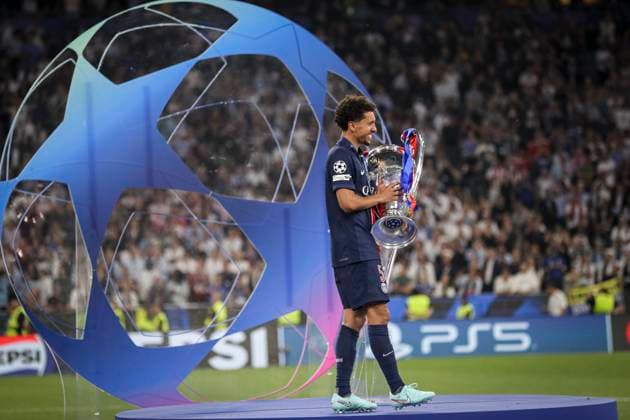 FOOTBALL : PSG vs Inter de Milan- Finale Ligue des Champions MUNCHEN, 31 05 2025, Allianz Arena PSG players Marquinhos celebrate during the UEFA Champions League Final match between Paris Saint Germain and FC Internazionale Milano at Munich Football Arena  Copyright: xElyxandroxCEGARRAx
