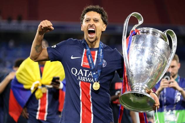 Paris Saint-Germain v FC Internazionale Milano - UEFA Champions League Final 2025 Marquinhos Correa of Paris Saint-Germain Fc celebrates the victory at the end of the UEFA Champions League Final 2025 match between Paris Saint-Germain Fc and Fc Internazionale Milano at Munich Football Arena on May 31, 2025 in Munich, Germany. Munich Munich Football Arena Germany Copyright: xMarcoxCanonierox