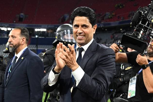 31 05 2025, xsltx, Football UEFA Champions League Final 2025, Paris St Germain Inter Milan v l jubilation, joy at winning the Champions League Chairman Nasser Al Khelaifi Paris St Germain DFL DFB REGULATIONS PROHIBIT ANY USE OF PHOTOGRAPHS as IMAGE SEQUENCES and or QUASI VIDEO Muenchen