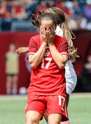 May 31, 2025, Winnipeg, Mb, CANADA: Canada s Jessie Fleming (17) reacts after missing a shot against Haiti during first half soccer action in Winnipeg, Saturday, May 31, 2025. Haiti Canada Womens Soccer  - ZUMAc35_ 20250531_zaf_c35_076 Copyright: xJohnxWoodsx
